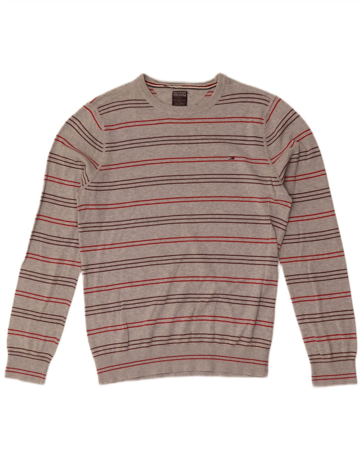 TOMMY HILFIGER Jersey de cuello redondo para hombre de algodón a rayas gris medio
