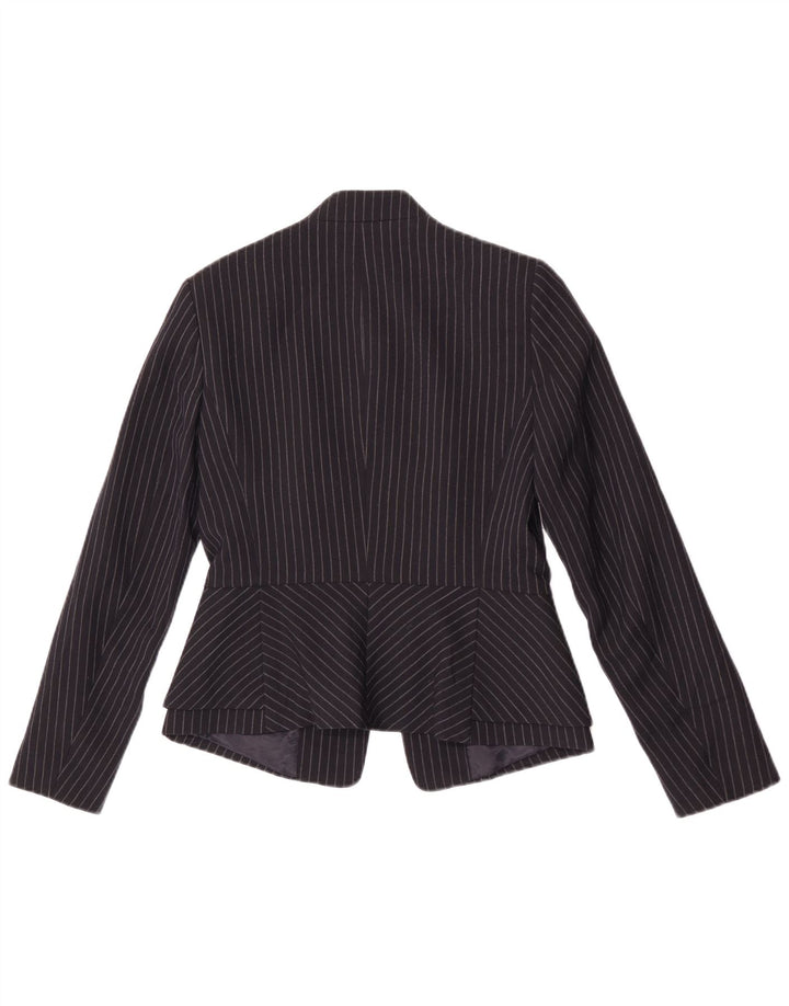 Zara Chaqueta Americana Abierta para Mujer UK 8 Small Azul Marino Rayas Pintadas