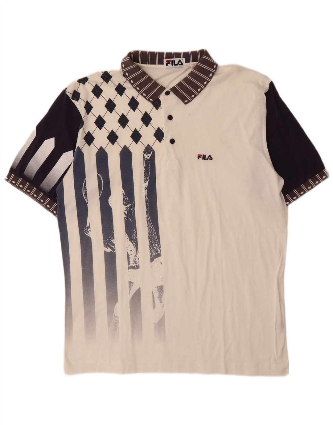 FILA Polo gráfico para hombre IT 52 Large White Colourblock Cotton