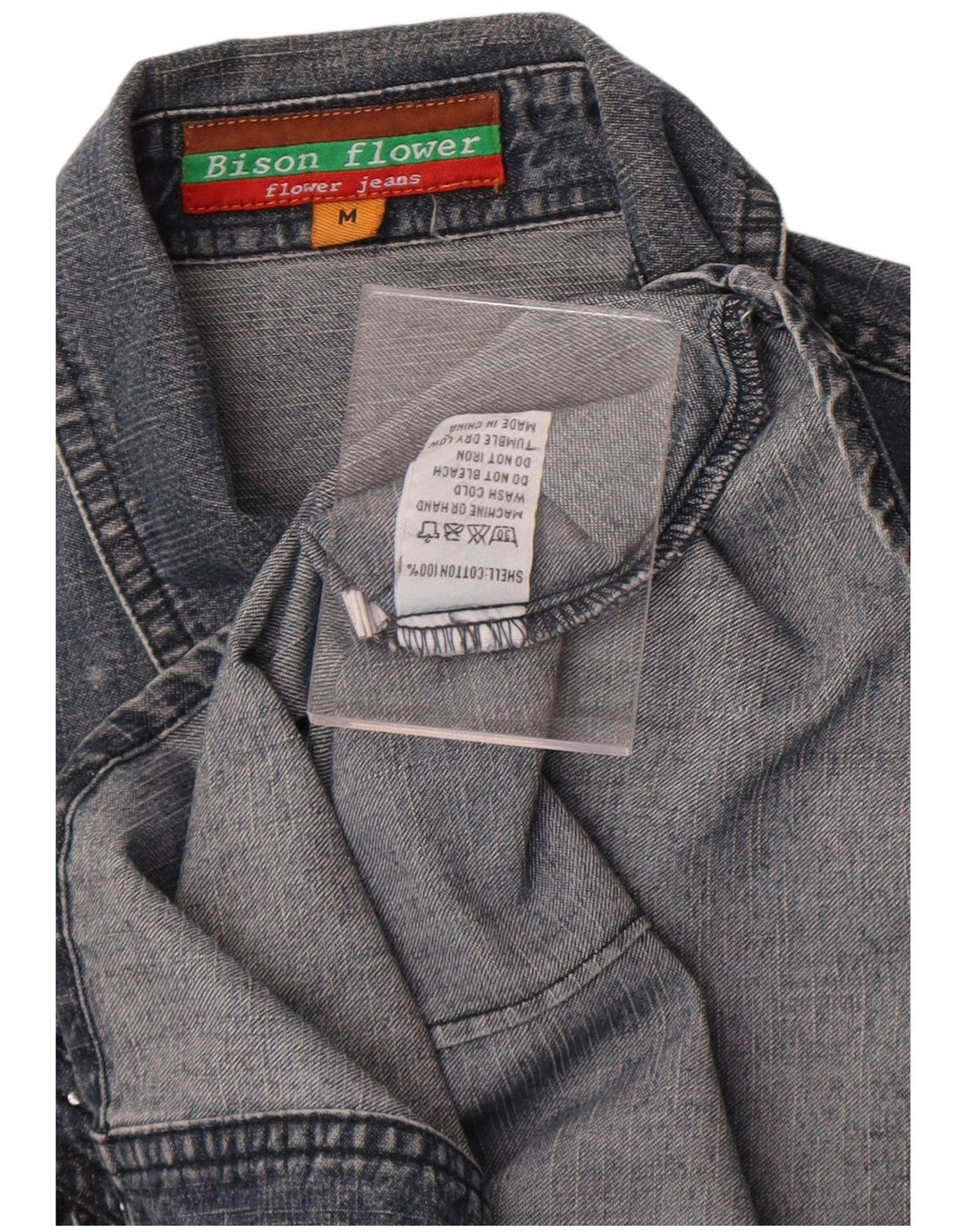Vintage mujer camisa de mezclilla Reino Unido 14 algodón gris medio