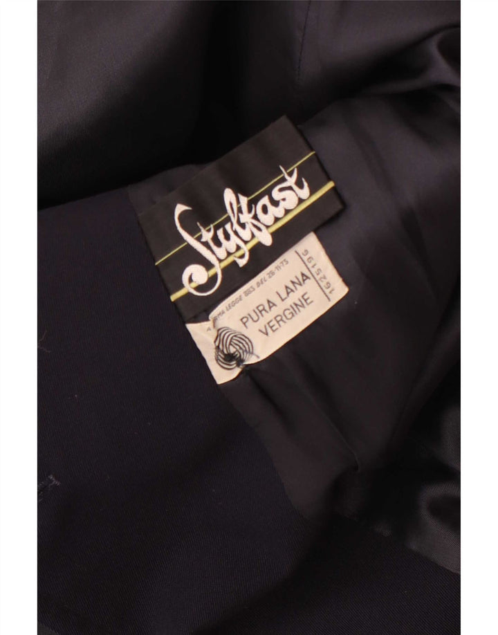 Vintage hombres doble pecho abrigo Reino Unido 36 pequeña lana azul marino