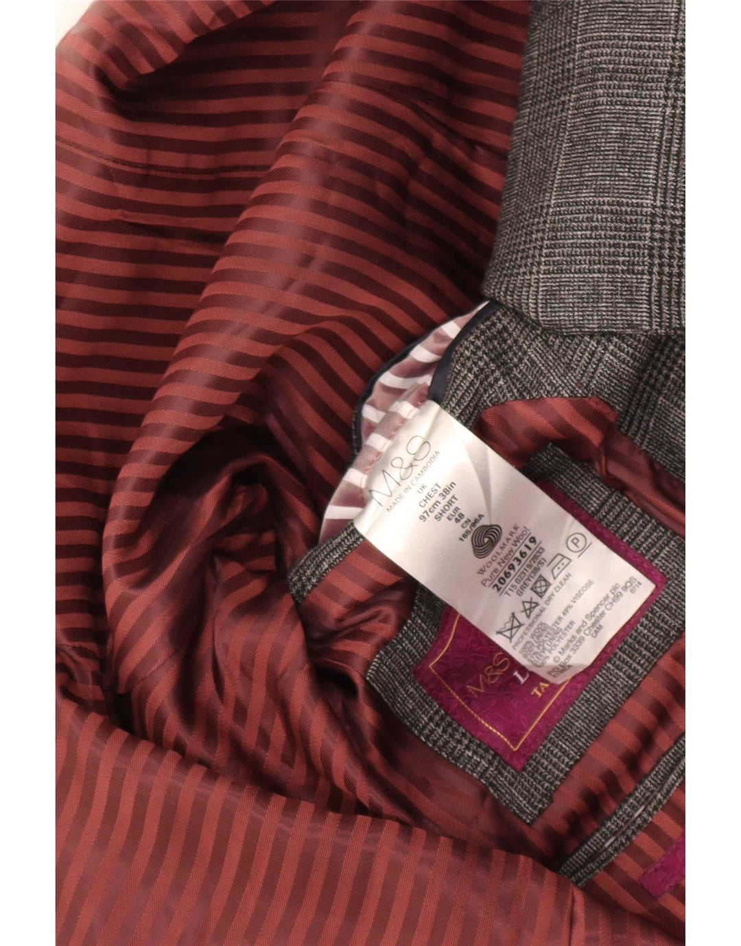 Marks & Spencer Chaqueta tipo blazer de 2 botones para hombre UK 38 Lana a cuadros gris medio