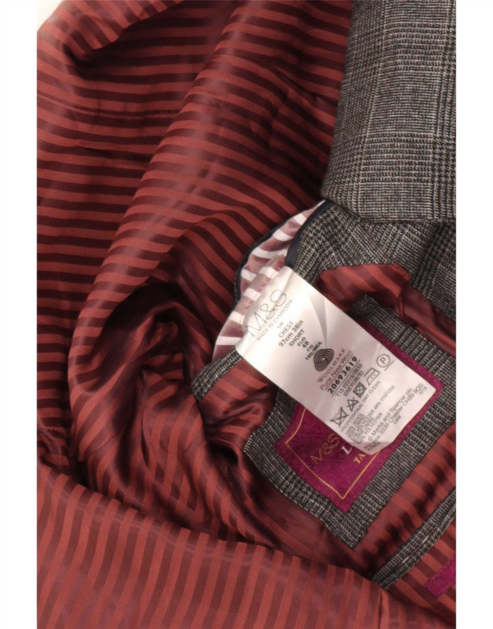 Marks & Spencer Chaqueta tipo blazer de 2 botones para hombre UK 38 Lana a cuadros gris medio