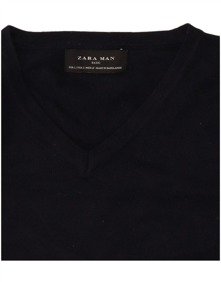 Zara Hombre Jersey Con Cuello En V Jersey Grande Azul Marino