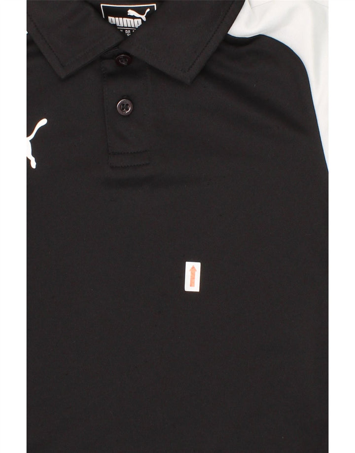 PUMA Boys Polo Shirt 7-8 Years Black Colourblock Polyester Vintage Puma and Second-Hand Puma from Messina Hembry 