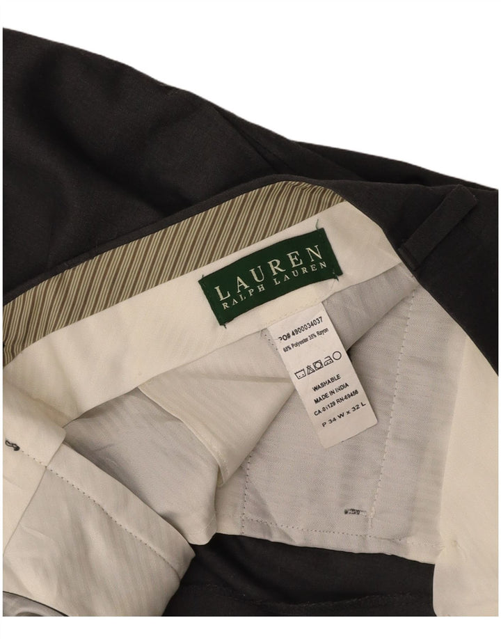 RALPH LAUREN Pantalón de traje recto para hombre W34 L32 Poliéster gris