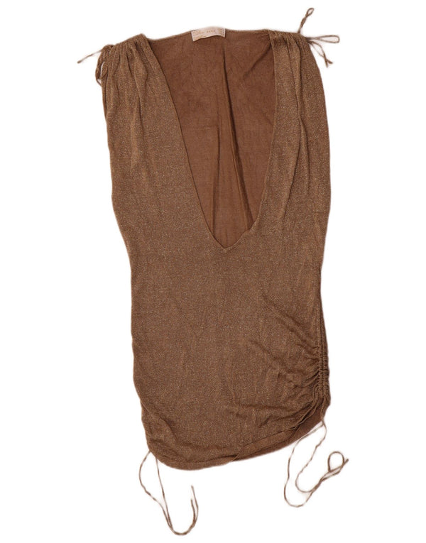 Zara Mujer Vestido Recto Sin Mangas UK 42 Medium Beige Nylon
