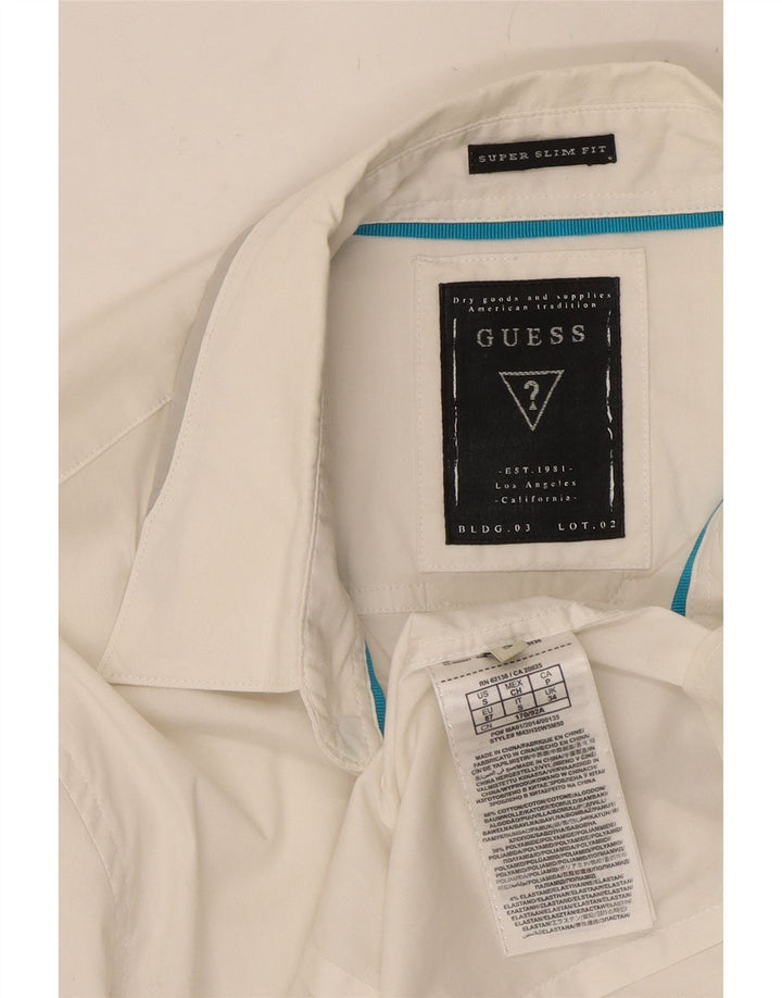 GUESS Camisa Slim Fit para Hombre Small White Cotton