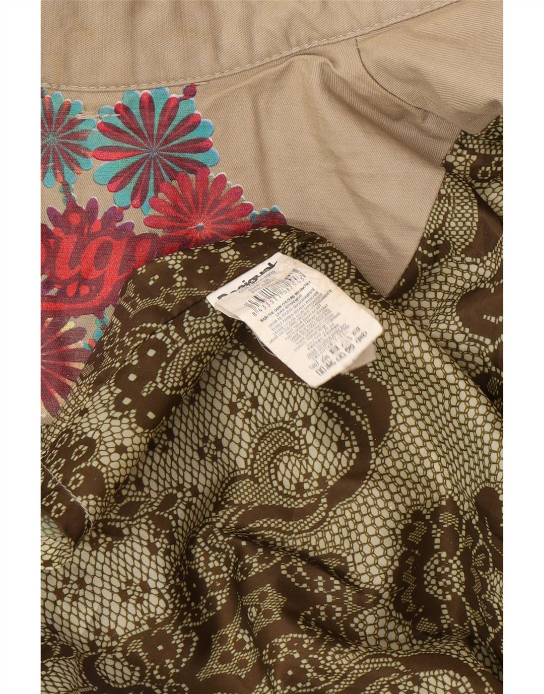 Desigual Gabardina de doble botonadura para mujer EU 38 Medio Beige Floral