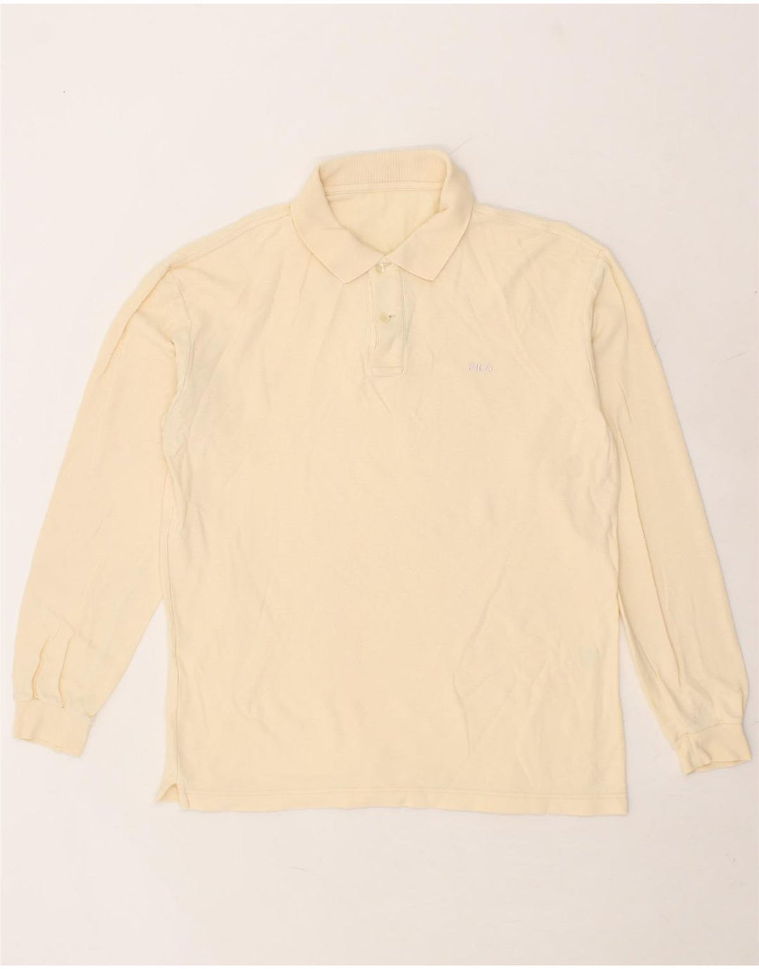 FILA Mens Long Sleeve Polo Shirt Large Beige Vintage Fila and Second-Hand Fila from Messina Hembry 