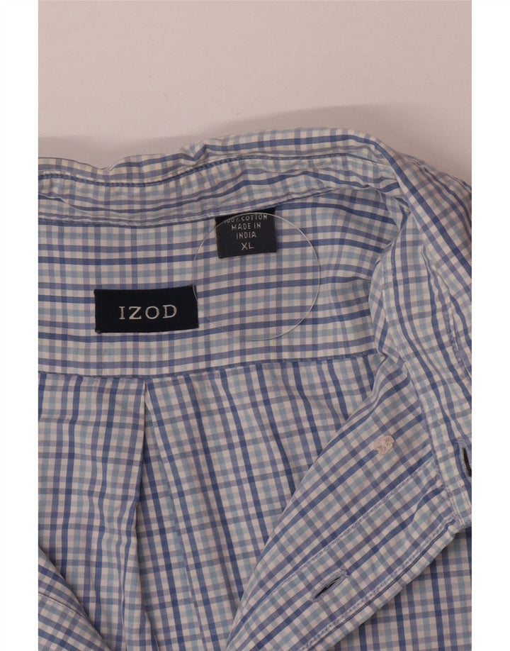 Izod Hombre Camisa Manga Corta XL Azul Cuadros Algodón
