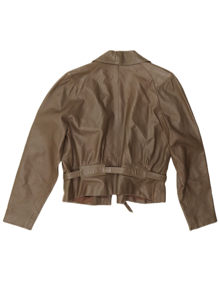Vintage mujer chaqueta de cuero Reino Unido 14 medio caqui
