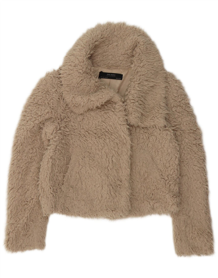 Zara Mujer Oversize Crop Teddy Bear Chaqueta UK 10 Small Beige Poliéster