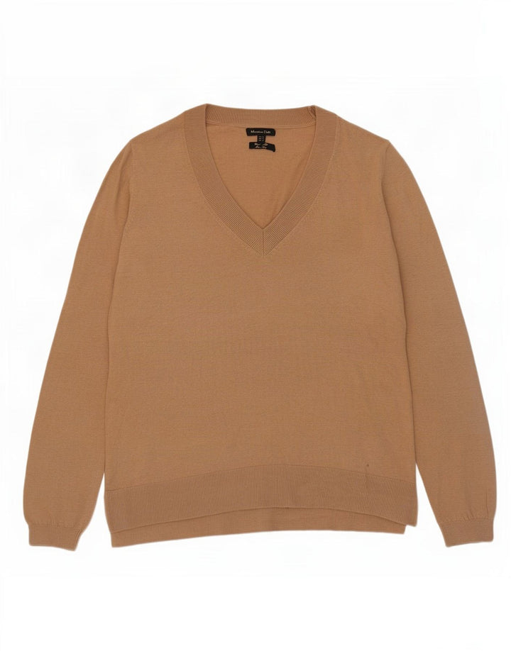 Massimo Dutti Jersey con Cuello en V para Mujer UK 42 Lana Beige Mediana
