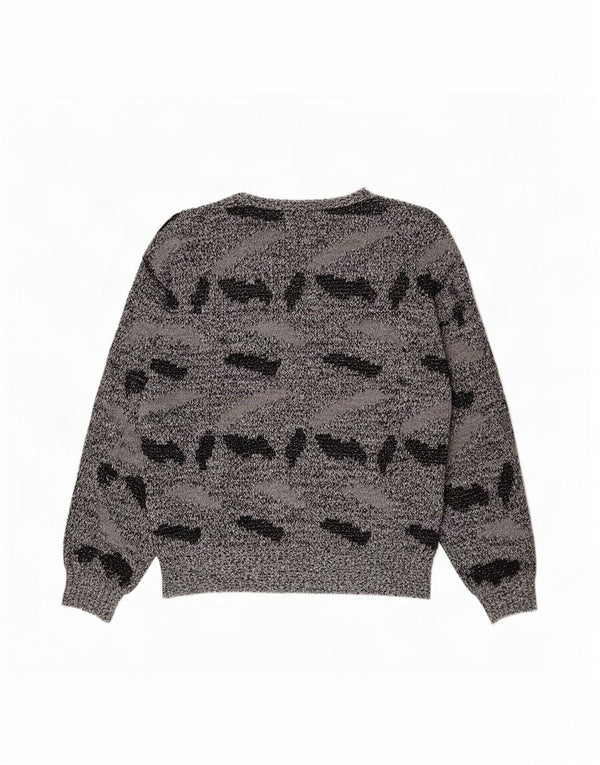 Vintage mujeres patrón abstracto barco cuello jersey suéter Reino Unido 20 2XL negro