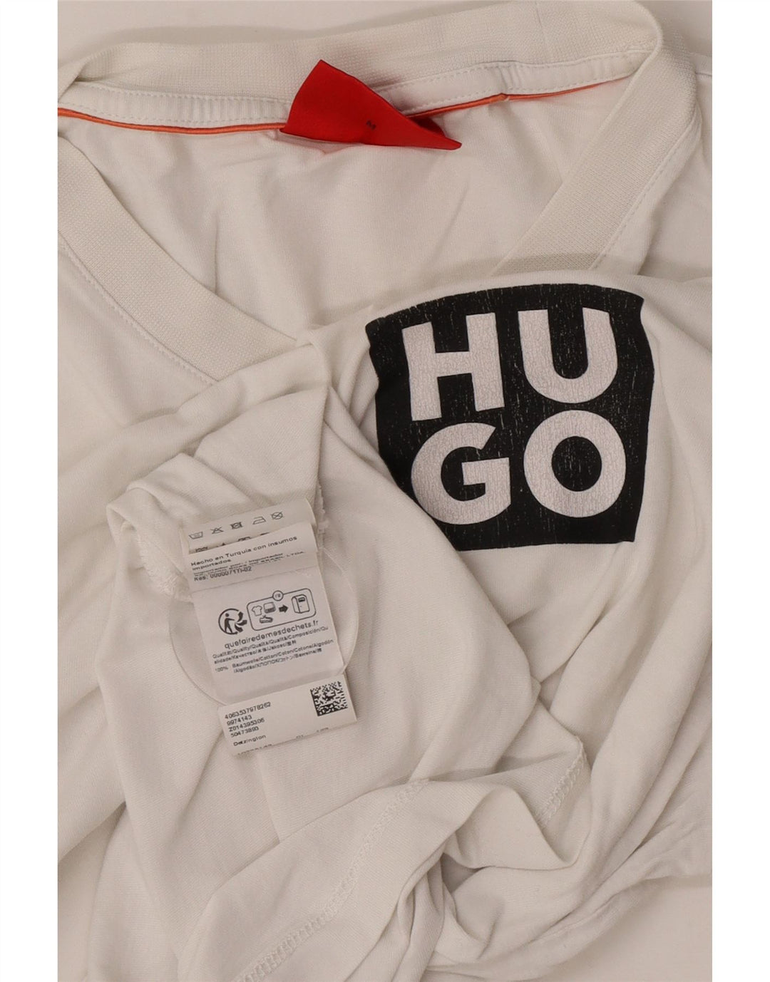 Hugo Boss Hombre Camiseta Gráfica Top Medio Algodón Blanco