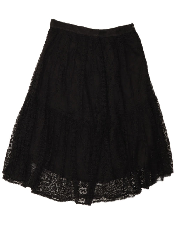 Vintage mujer encaje falda escalonada W30 medio negro floral