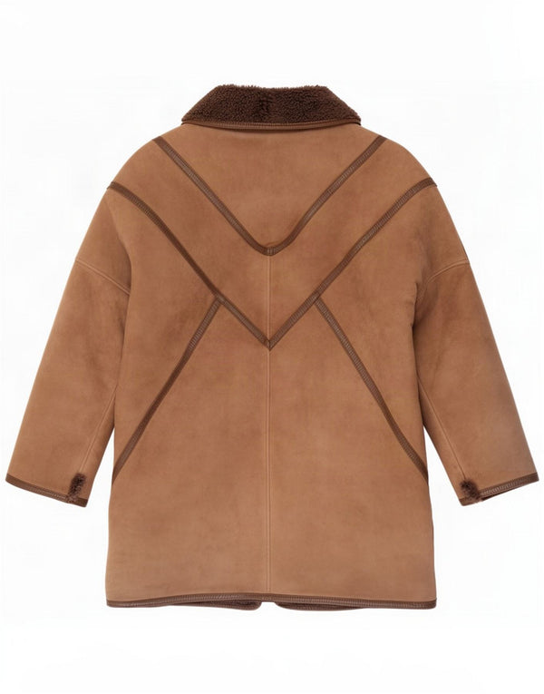 Abrigo vintage de piel de oveja extragrande para mujer IT 44 Marrón medio