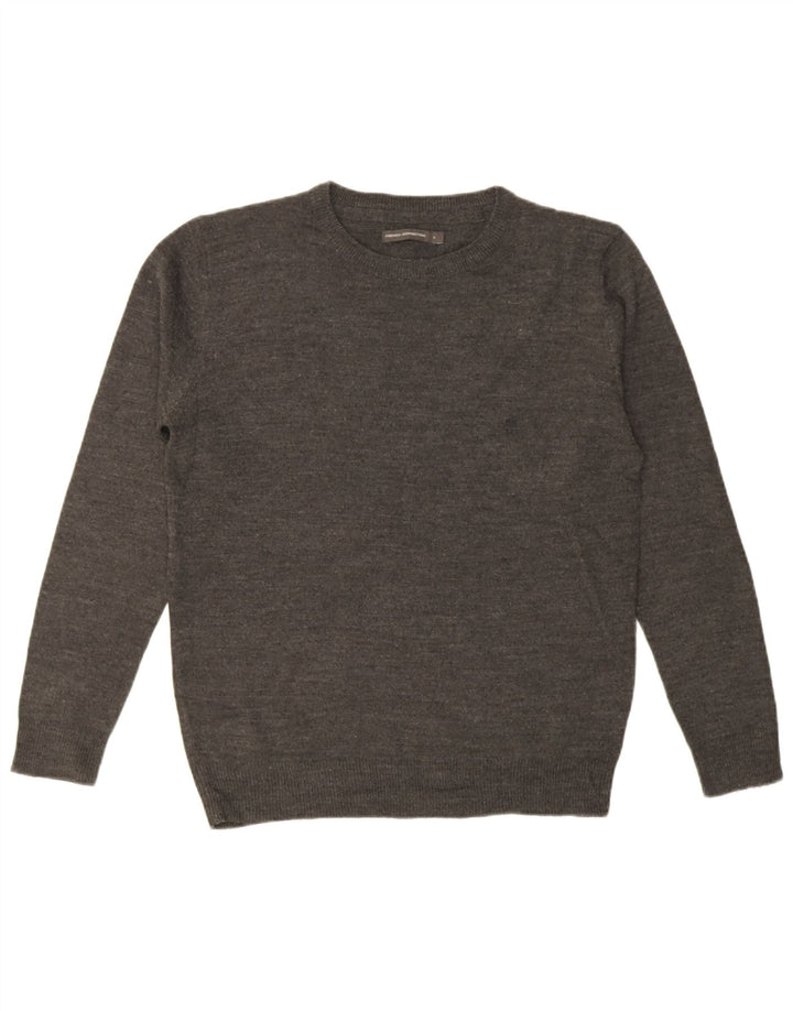 French Connection Suéter tipo jersey con cuello redondo para hombre, talla grande, gris