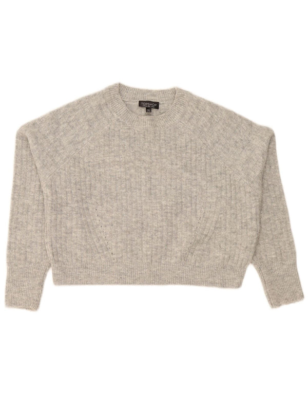 Topshop Suéter corto con cuello redondo para mujer UK 10 Small Grey Moteado