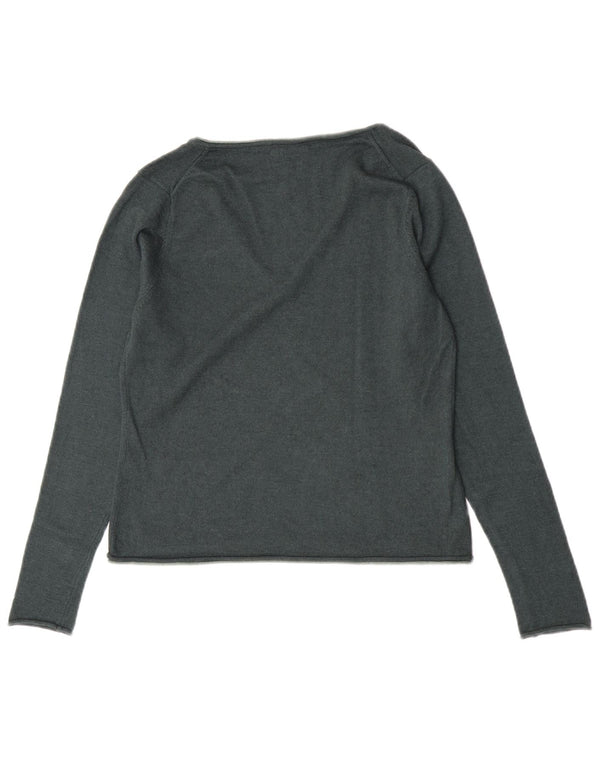 Slam Womens V-Neck Jumper Sweater UK 12 Medium Green Wool