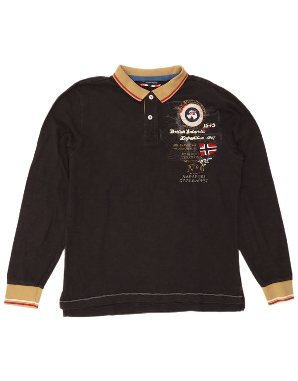 Napapijri Polo De Rugby De Manga Larga Con Gráfico Para Hombre Negro Color Block Grande