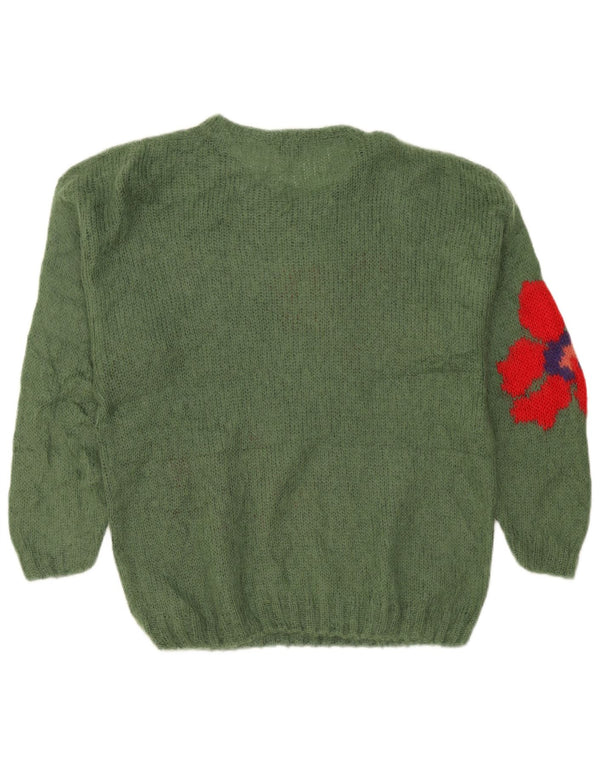 Vintage mujer gráfico barco cuello jersey suéter Reino Unido 20 2XL verde floral