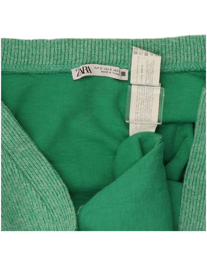 ZARA Mujer Suéter Cárdigan Corto Extragrande UK 10 Small Algodón Verde