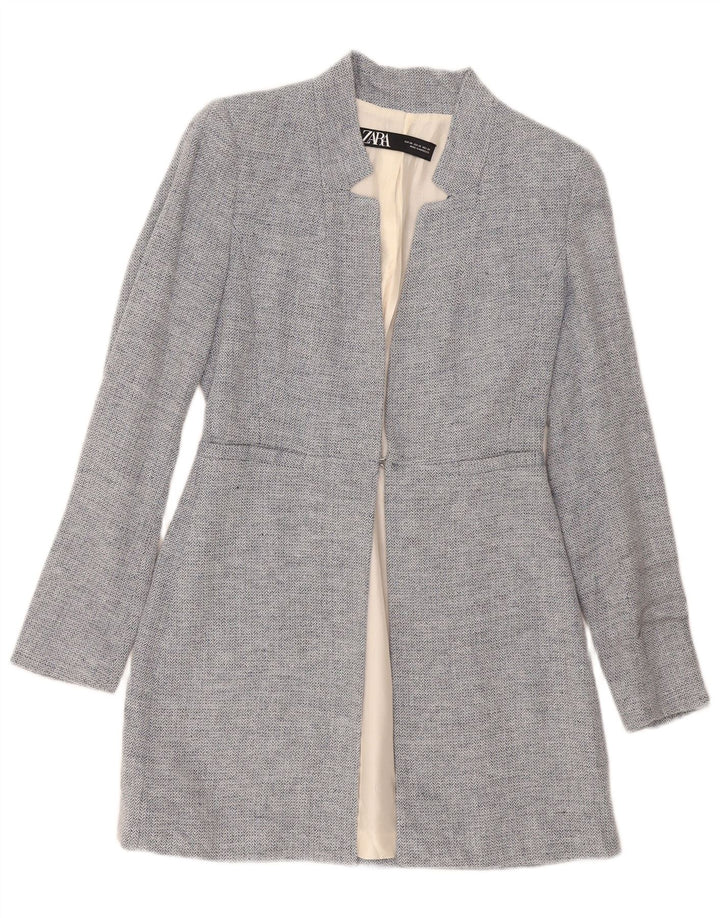 Zara Chaqueta Blazer Larga para Mujer Reino Unido 4 XS Azul Chevron Modern
