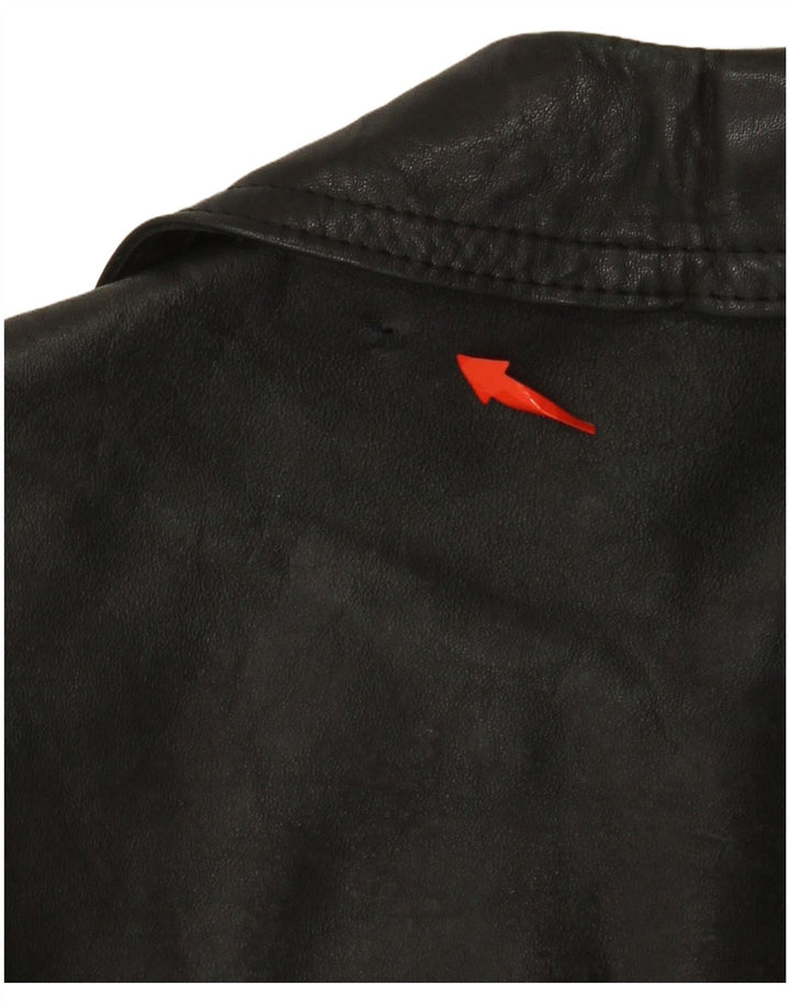 VINTAGE Chaqueta de cuero para hombre Reino Unido 38 Mediano Negro