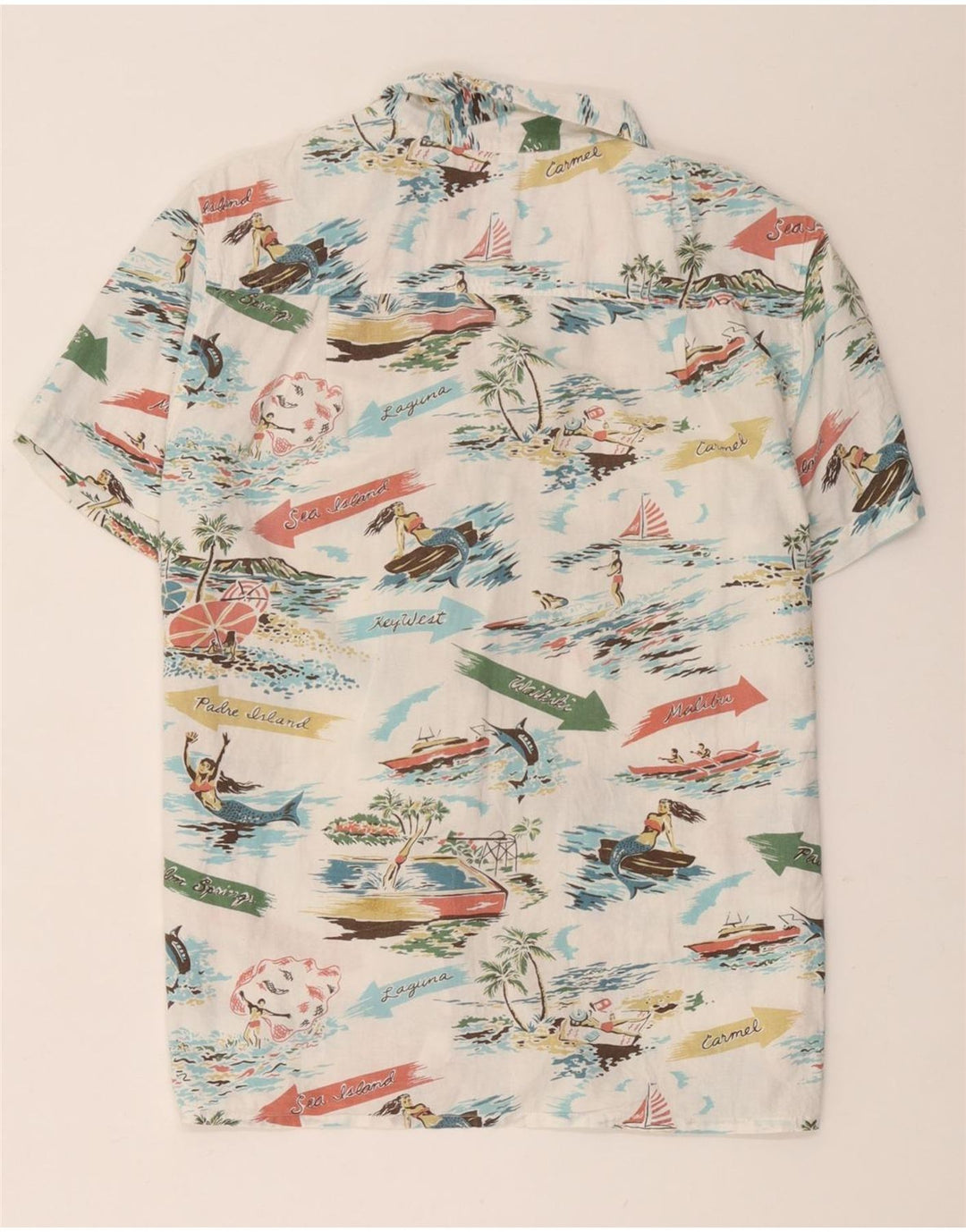 John Lewis - Camisa de manga corta con estampado abstracto para hombre, talla mediana, color blanco hawaiano