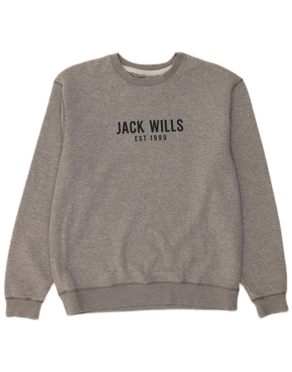 JACK WILLS Sudadera gráfica para hombre Jumper Large Gris Algodón