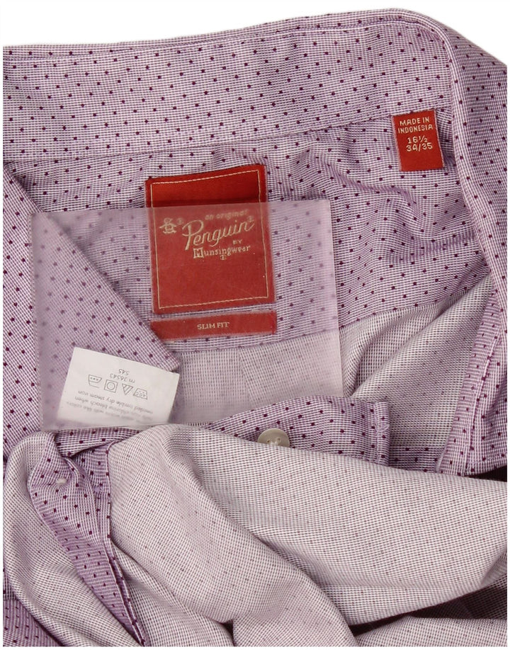 Penguin - Camisa ajustada para hombre, talla 16 1/2, algodón con lunares morados grandes