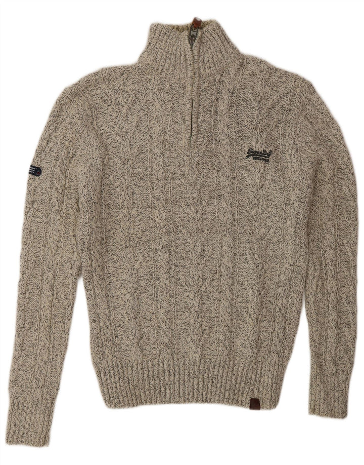 Superdry Jersey con cuello y cremallera para hombre, acrílico moteado en gris medio