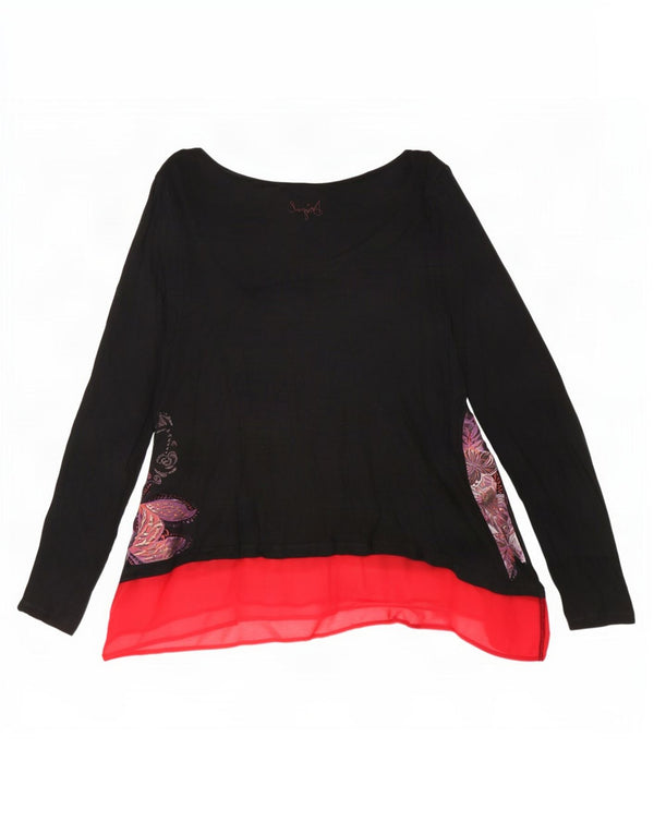 Desigual Top tipo túnica asimétrico de manga larga para mujer UK 40 Grande Negro Floral