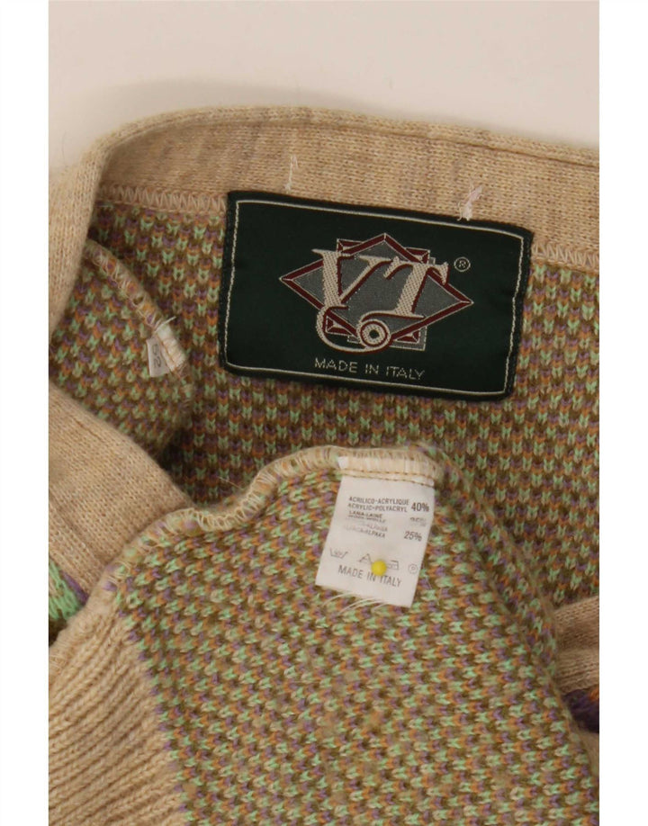 Vintage hombres Cardigan suéter medio multicolor geométrico acrílico