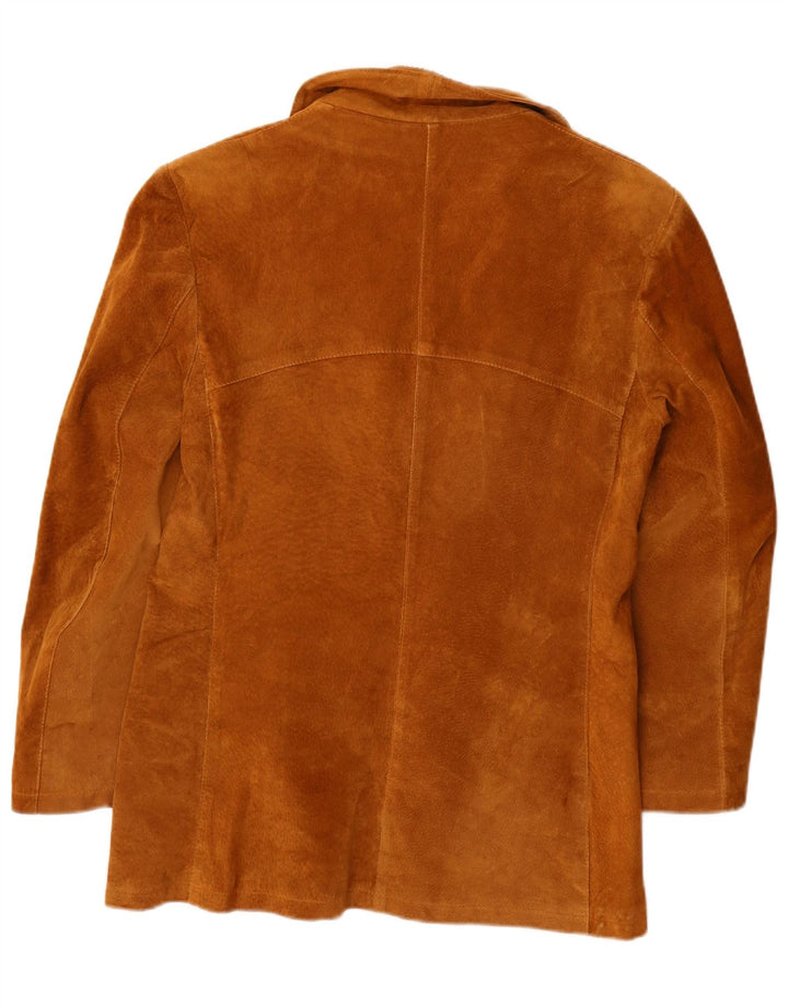 VINTAGE Chaqueta Blazer de ante de 3 botones para mujer IT 46 Cuero marrón grande