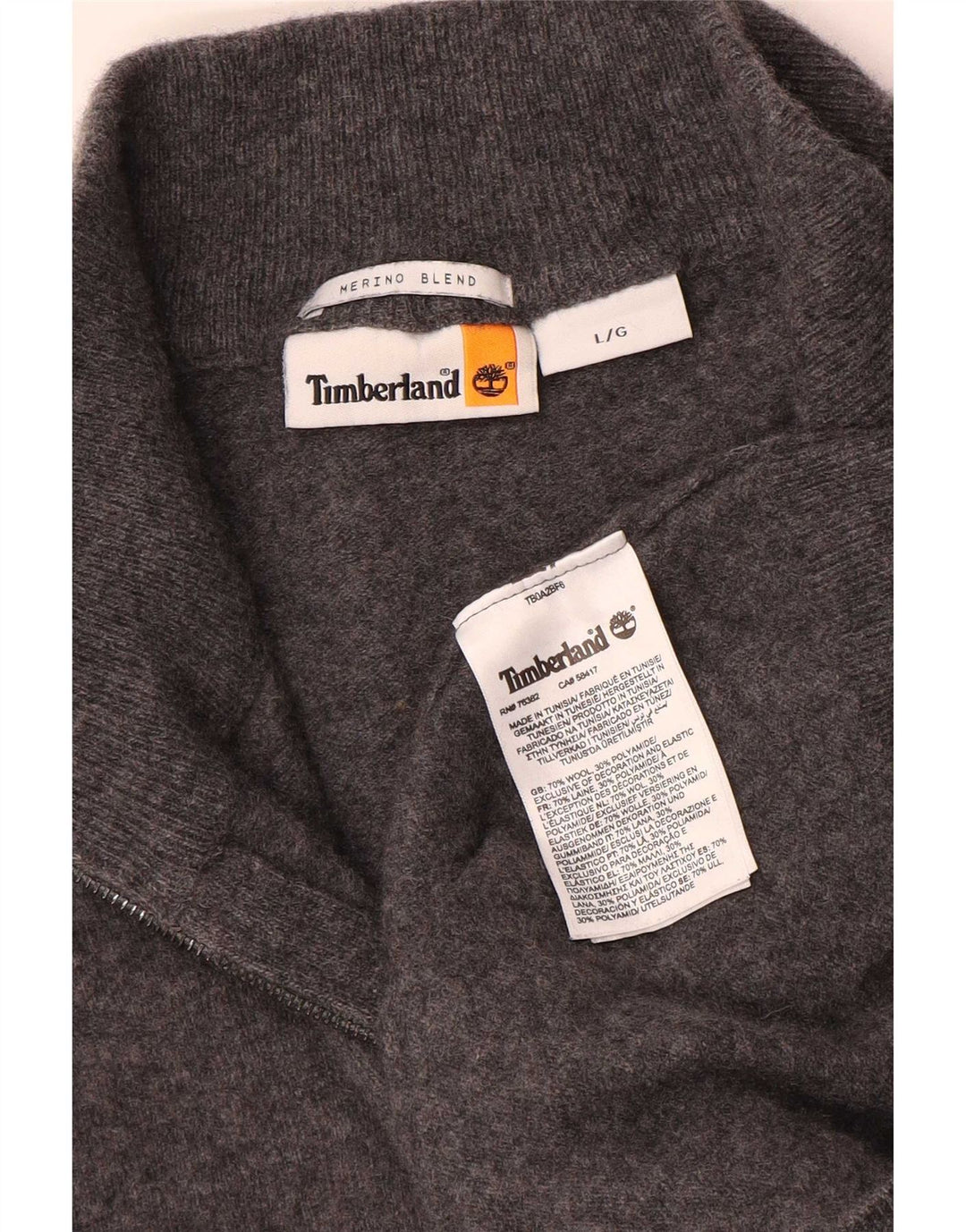 Timberland Jersey con cuello y cremallera para hombre, suéter grande de lana moteada gris