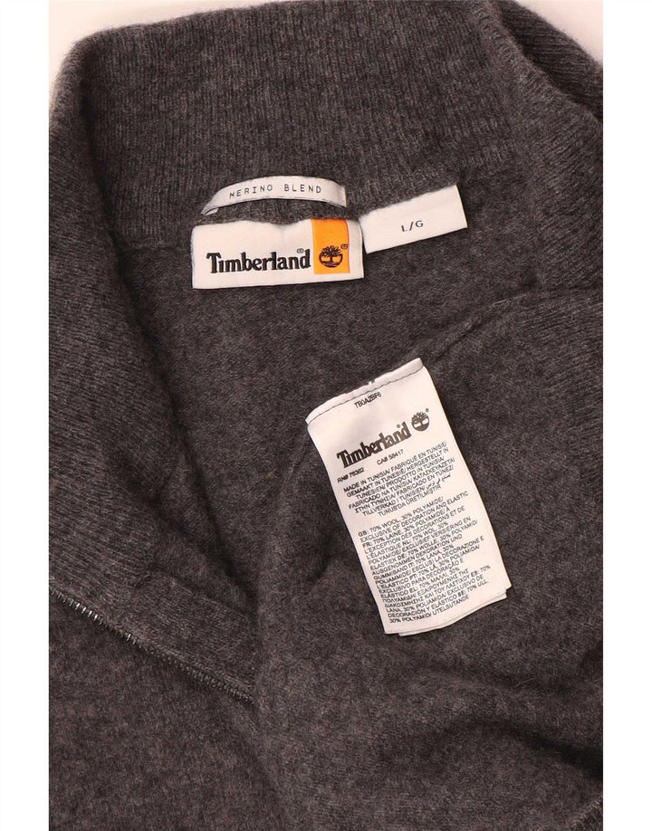Timberland Jersey con cuello y cremallera para hombre, suéter grande de lana moteada gris