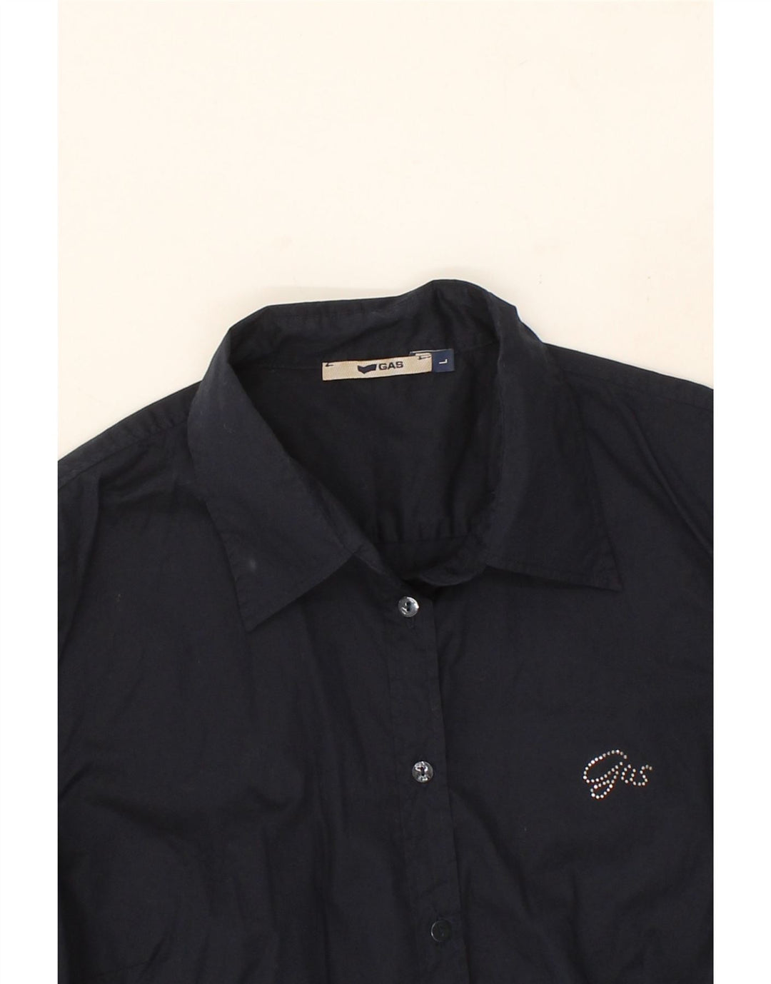 GAS Womens Shirt UK 14 Large Navy Blue Cotton Vintage Gas and Second-Hand Gas from Messina Hembry 