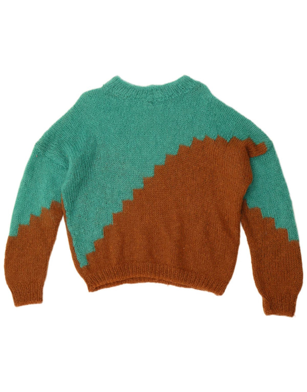 Vintage mujer barco cuello jersey suéter Reino Unido 14 gran bloque de color verde