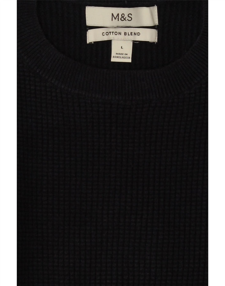 MARKS & SPENCER Jersey de cuello redondo para hombre, talla grande, algodón azul marino