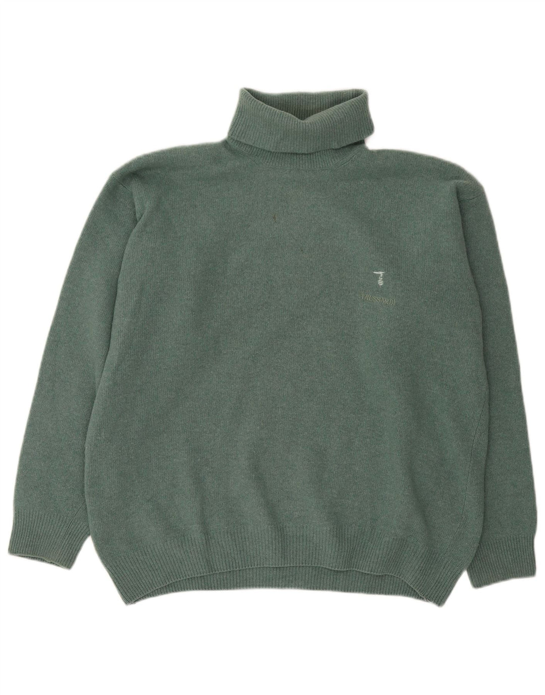 Jersey Trussardi Hombre Con Cuello Vuelto De Lana Verde Medio