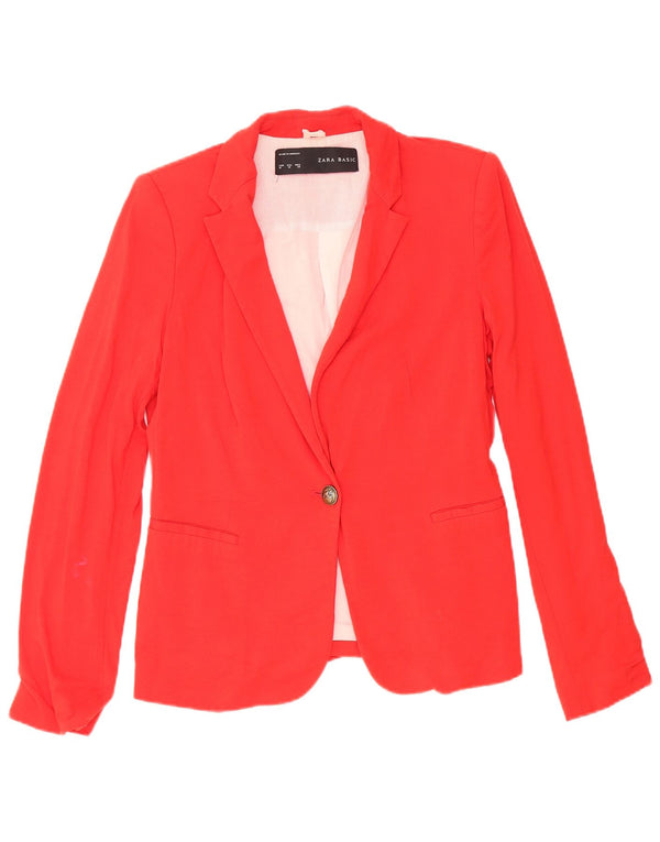 Zara Chaqueta Blazer De 1 Botón Para Mujer UK 42 Acetato Rojo Mediano