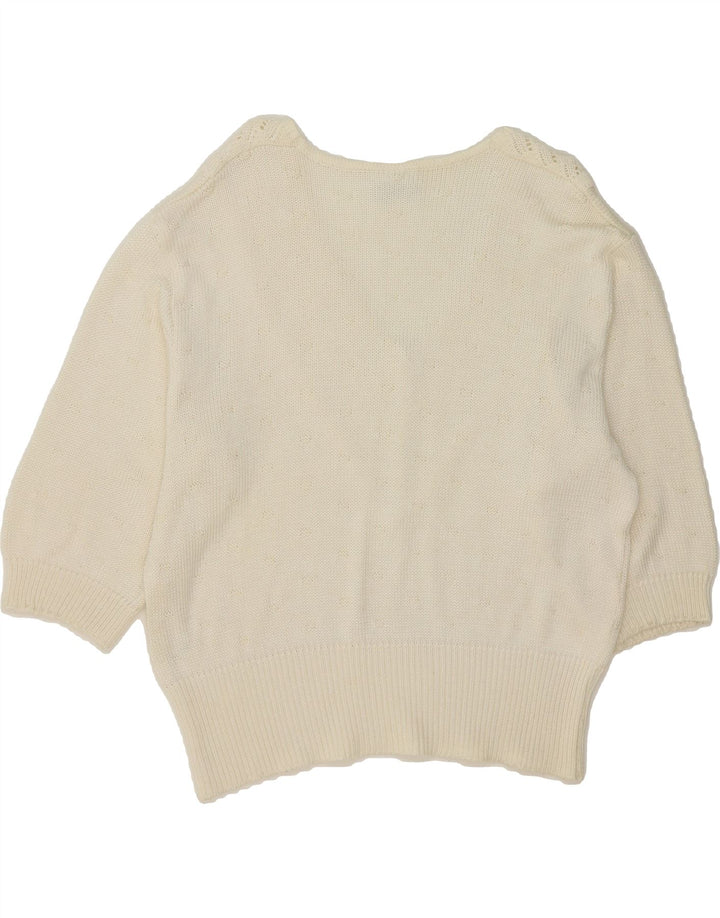 RABE Womens Short Sleeve V-Neck Jumper Sweater EU 42 Large White Vintage Rabe and Second-Hand Rabe from Messina Hembry 