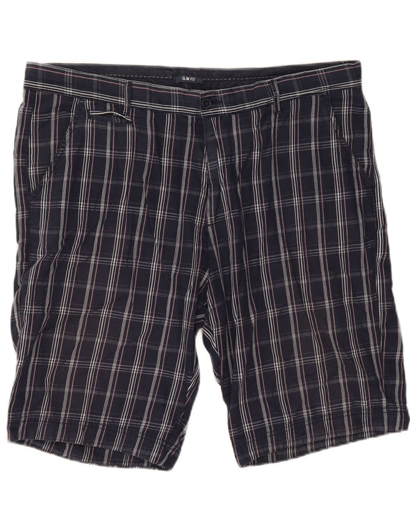 Champion Mens Chino Shorts 2XL W38  Navy Blue Check Cotton
