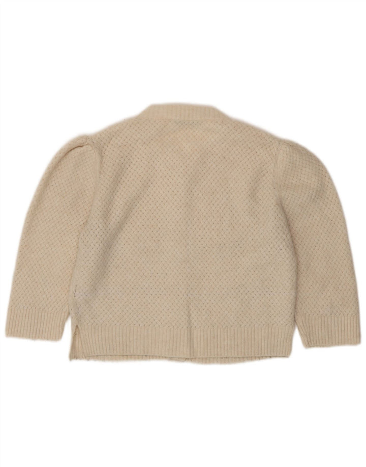 Zara Mujer Crop Cardigan Suéter UK 10 Small Beige Poliéster