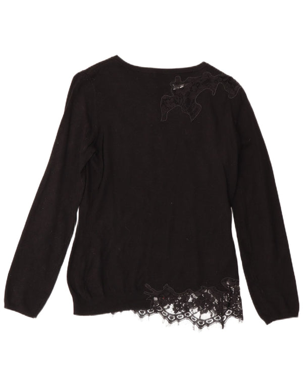 DESIGUAL Suéter tipo jersey con cuello barco para mujer UK 6 XS Black Floral