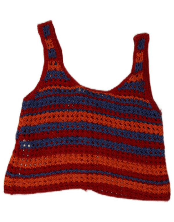 Zara Top corto de crochet sin mangas para mujer Reino Unido 8 Pequeño Algodón geométrico rojo