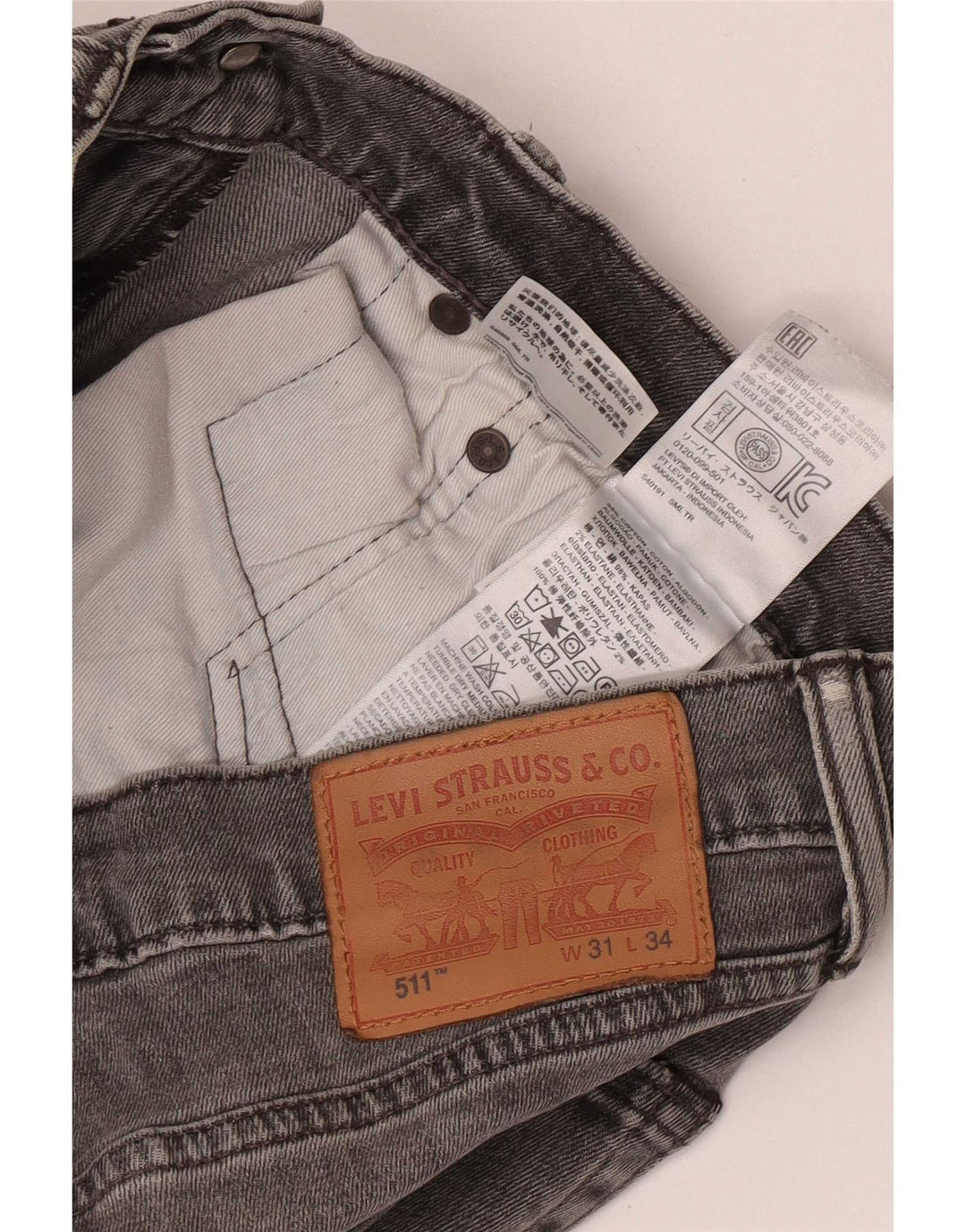 Levi's Hombre 511 Slim Jeans W31 L34 Algodón Gris